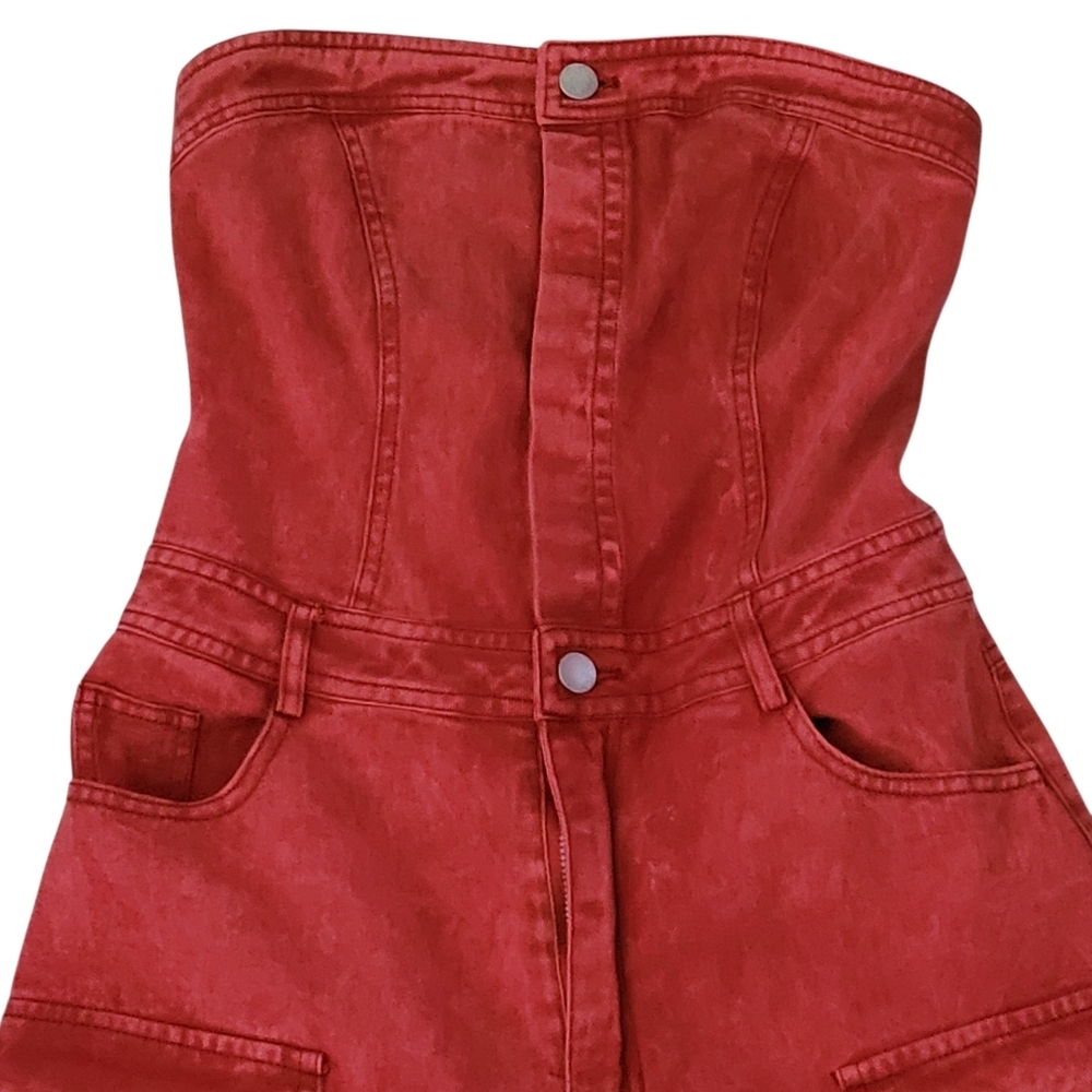 Strapless Washed Red Cargo Jumpsuit Utility Pocket Y2K Streetwear Festival - Picture 11 of 15